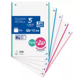 RECAMBIO A4 4 ANILLAS PAUTA 120H 90GRS 5 COLORES PASTEL OXFORD 400159876