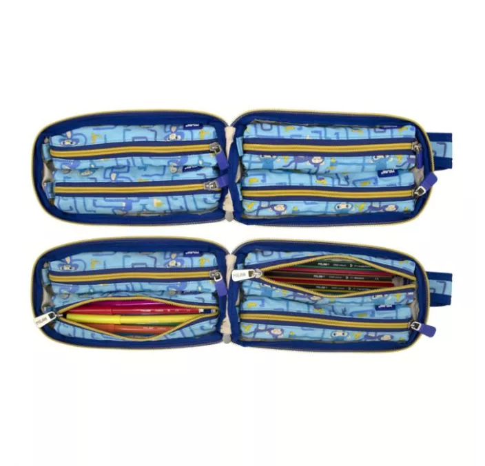 PLUMIER 4 ESTUCHES TANGLED MONKEYS AZUL MILAN 08872TNG