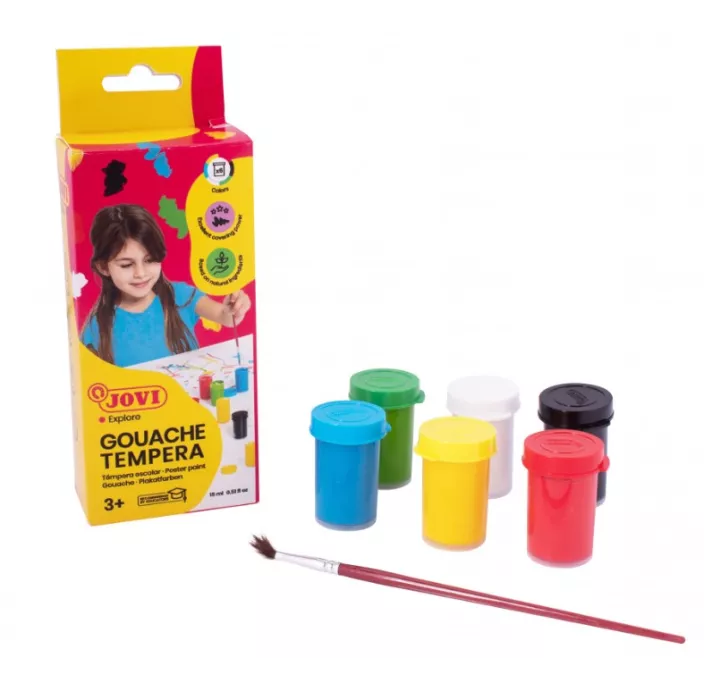 TEMPERA GOUACHE 15ML 6 COLORES BASICOS+PINCEL JOVI 520
