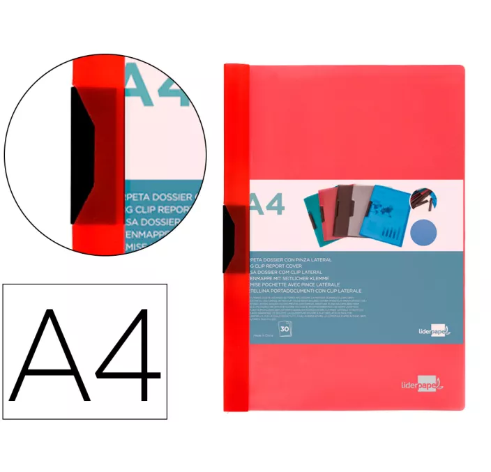 DOSSIER PINZA PP A4 30HJ ROJO TRANSLUCIDO LIDERPAPEL DP19 11297