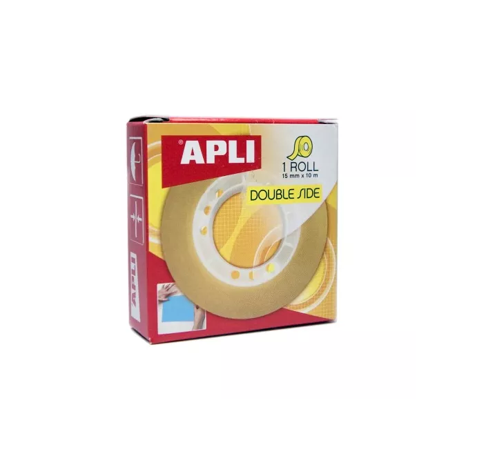 CINTA ADHESIVA 15MMX10M DOBLE CARA TRANSPARENTE APLI 11505