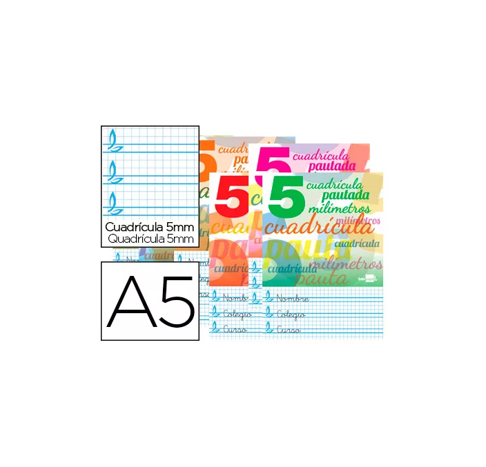 CUADERNO GRAPA A5 PAUTAGUIA CARTON 32H 70g 5X5MM LIDERPAPEL 51709