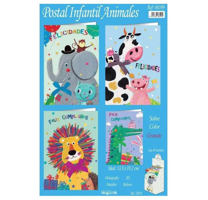 TARJETA FELICITACION ANIMALES SURTIDAS ARGUVAL