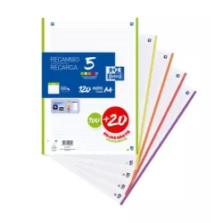 RECAMBIO A4 4 ANILLAS 4X4 120H 90GRS 5 COLORES VIVOS OXFORD 400174182