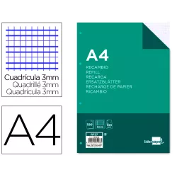 RECAMBIO A4 100H 100GR 3X3MM 4 TALADROS LIDERPAPEL RF27 166030