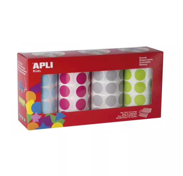 GOMETS CIRCULOS 20MM PACK 4 ROLLOS SURTIDOS 7080UDS APLI 17685