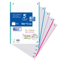 RECAMBIO A4 4 ANILLAS PUNTOS LETTERING 100H 5 COLORES PASTEL OXFORD 4001623