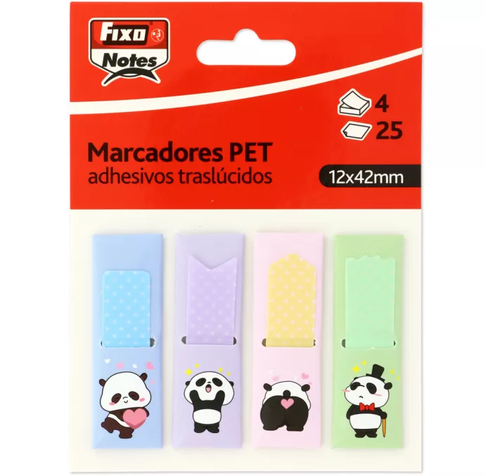 NOTA ADHESIVA MARCAPAGINA PANDAS PASTEL 4 COLORES FIXO 65001099