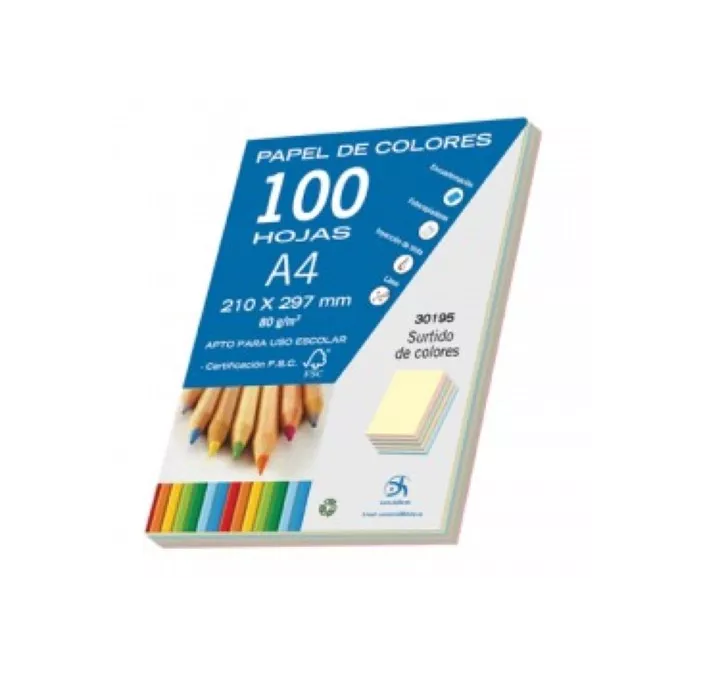 PAPEL A4 80GR 100H COLORES PASTEL DOHE 30195