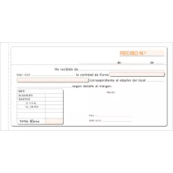 TALONARIO RECIBO ALQUILER IVA 207X109MM 50H ORIGINAL+COPIA LOAN T-52