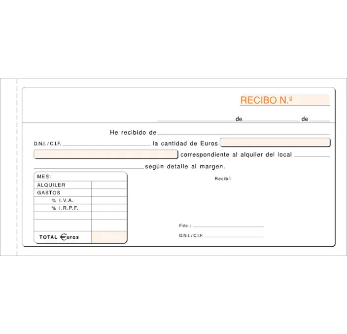 TALONARIO RECIBO ALQUILER IVA 207X109MM 50H ORIGINAL+COPIA LOAN T-52