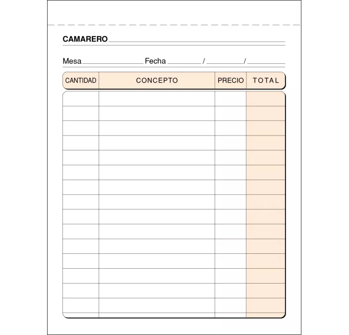 TALONARIO CAMAREROS 8º NATURAL 100H ORIGINAL SIN COPIA LOAN T-58