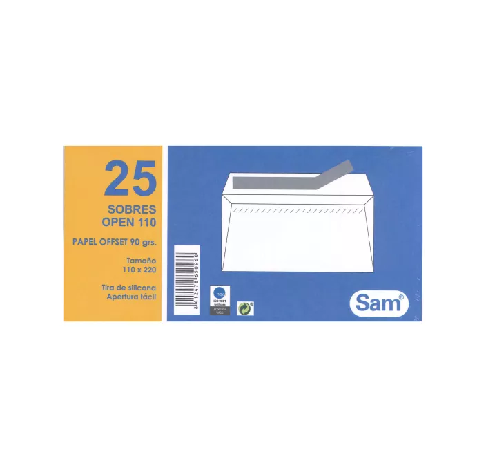 SOBRE BLANCO 110X220 OPEN PACK.25 SAM 665096 650960