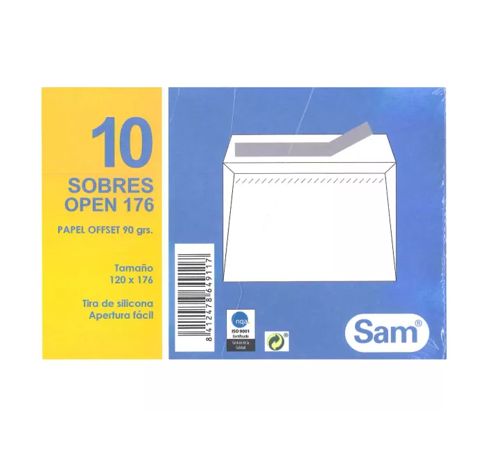 SOBRE BLANCO 120X176 OPEN PACK.10 SAM 649117 664911