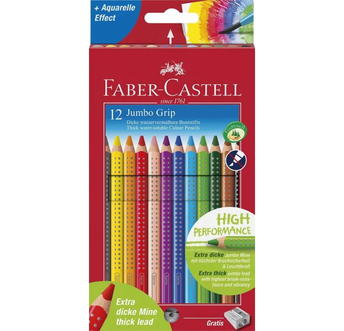 PINTURA MADERA TRIANGULAR ACUARELABLE JUMBO GRIP 12U. FABER 110912