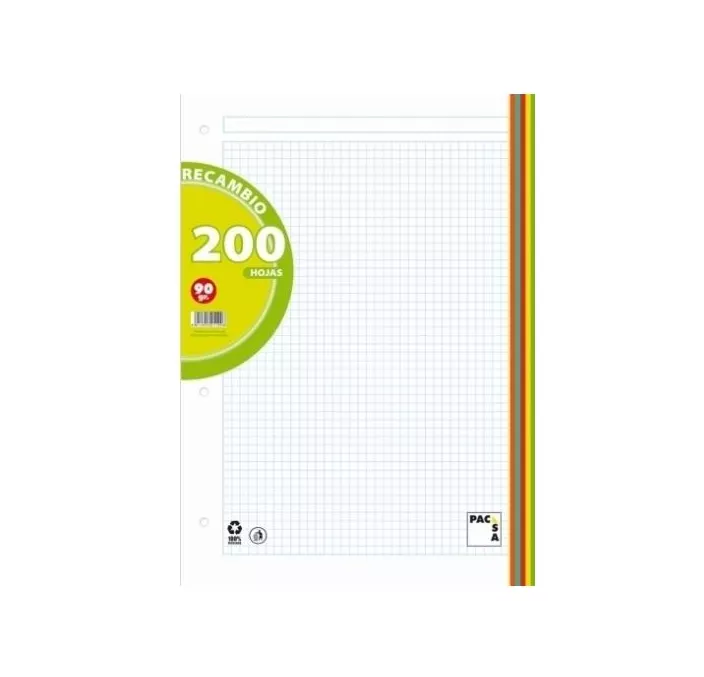 RECAMBIO Fº 4 ANILLAS 5X5 200H 90GRS 5 COLORES PACSA 21190