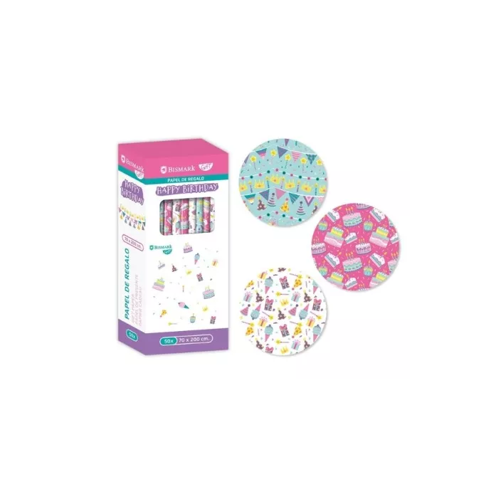 PAPEL REGALO 70CMSX2MTS FELIZ CUMPLEAÑOS POESSA 332999