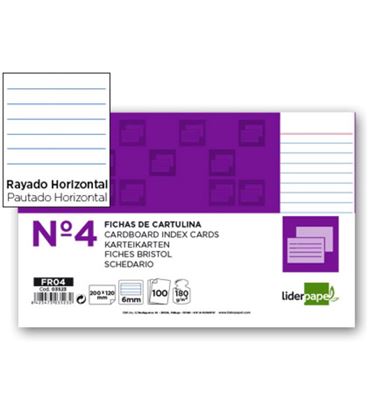 Ficha cartulina rayada nº4 125mmx200mm 100u liderpapel fr04 03523 - 03523