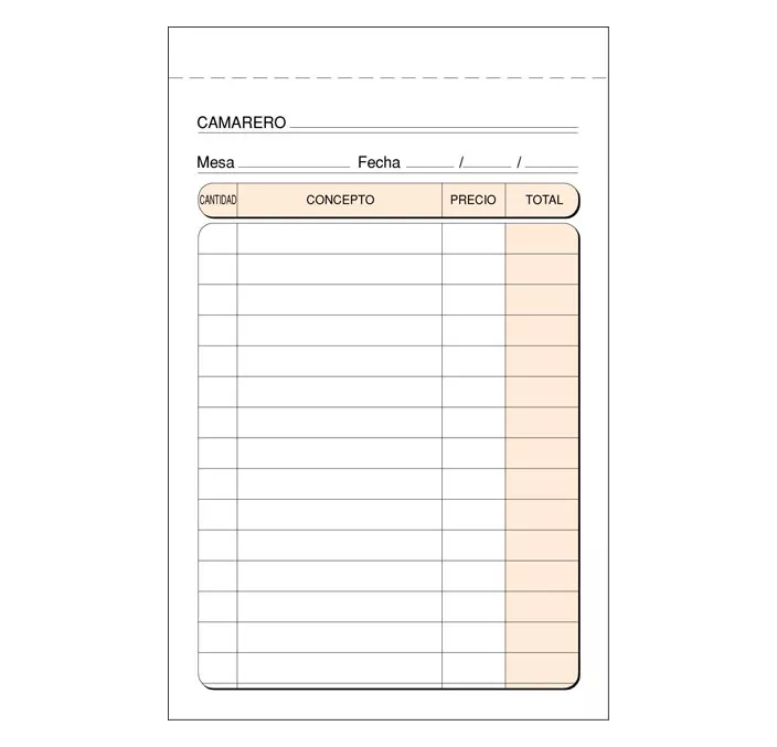 TALONARIO CAMARERO BOLSILLO 90X138MM 50H ORIGINAL+COPIA LOAN T-140