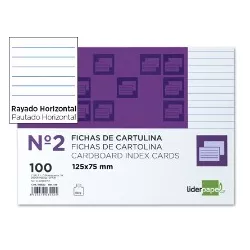 FICHA CARTULINA RAYADA Nº2 75MMX125MM 100U LIDERPAPEL 03524