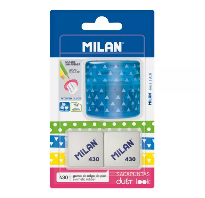 SACAPUNTAS DEPOSITO DUET LOOK AZUL + 2 GOMAS 430 MILAN BYM10370