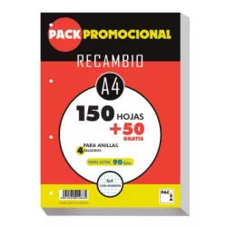 RECAMBIO A4 4 ANILLAS 4X4 200H MARGEN 90GRS PACSA 21283