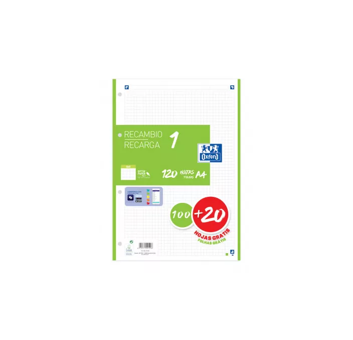RECAMBIO A4 4 ANILLAS 5X5 120H 90GRS VERDE OXFORD 400158059