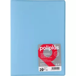 CARPETA 20 FUNDAS Fº AZUL PASTEL TRANSLUCIDA POLIPLAS GRAFOPLAS 01451291