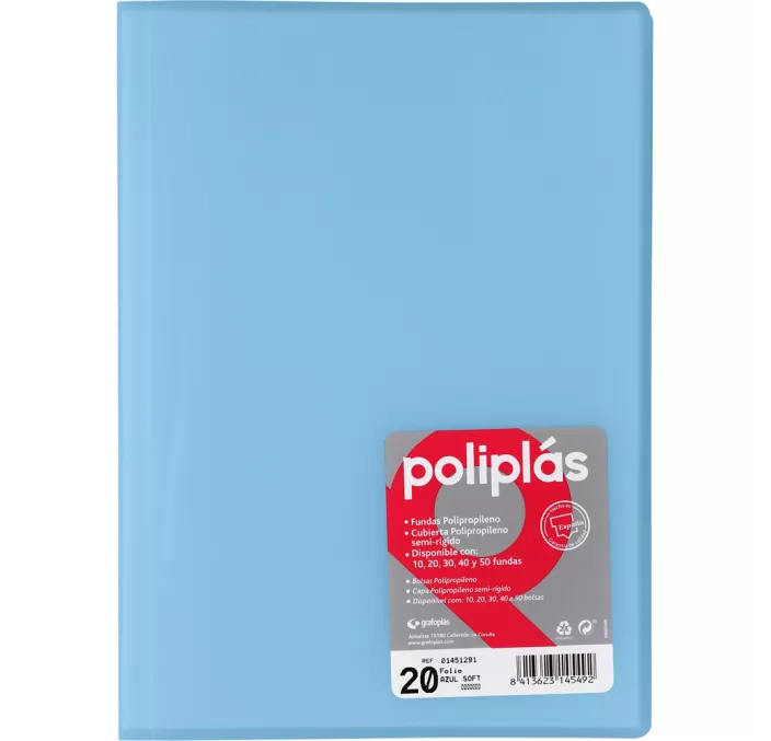 CARPETA 20 FUNDAS Fº AZUL PASTEL TRANSLUCIDA POLIPLAS GRAFOPLAS 01451291