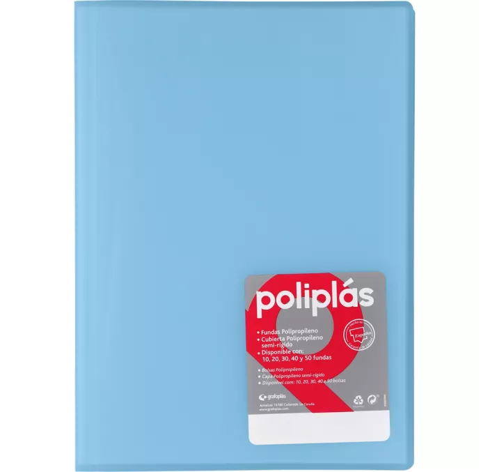 CARPETA 40 FUNDAS Fº AZUL PASTEL TRASLUCIDO POLIPLAS GRAFOPLAS 01441291
