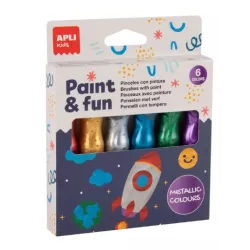 TEMPERA BOTE PINCEL COLORES METALIZADOS 6U 13ML APLI 19911