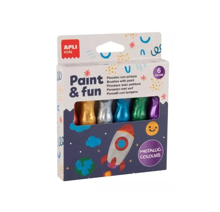 TEMPERA BOTE PINCEL COLORES METALIZADOS 6U 13ML APLI 19911