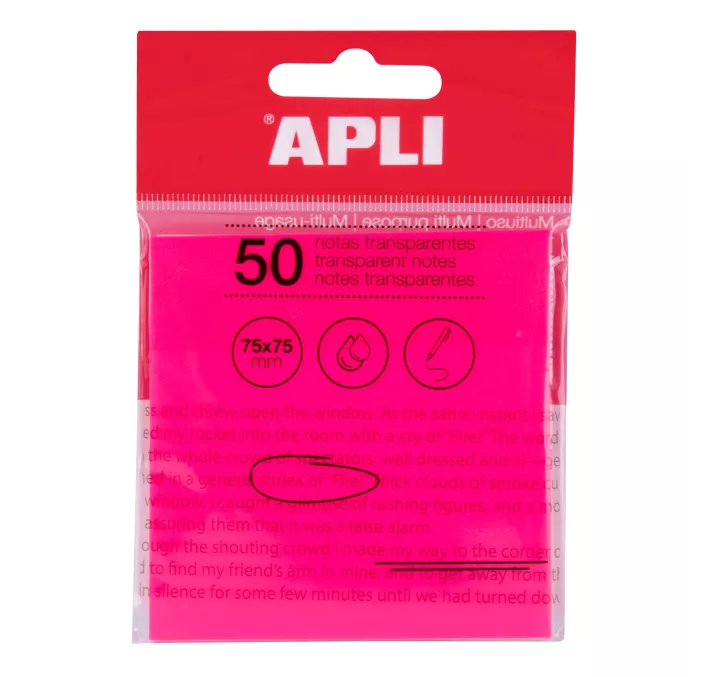 NOTA ADHESIVA TRANSLUCIDA 75X75 50H ROSA APLI 19570
