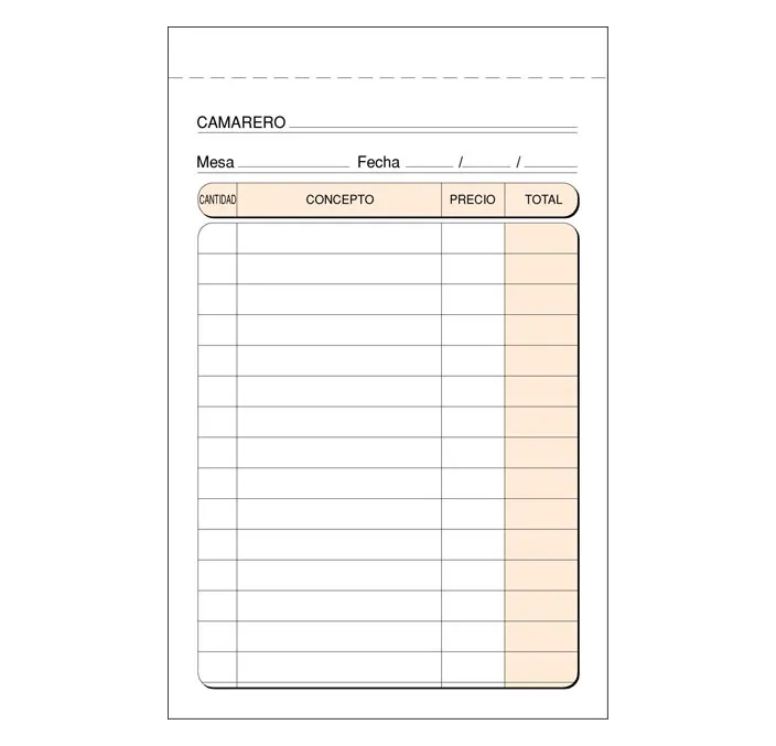 TALONARIO CAMARERO BOLSILLO 90X138MM 50H ORIGINAL+COPIA LOAN T-140