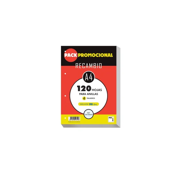 RECAMBIO A4 120H 90GRS CUADRICULA 4X4 PACSA 21810