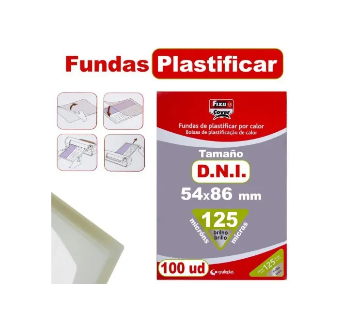 BOLSA PLASTIFICA. 54MMX86MM 125 MICRAS C.100 GRAFO. 01021400