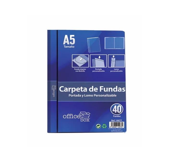 CARPETA 40 FUNDAS A5 AZUL PERSONALIZABLE PORTADA Y LOMO OFFICE BOX 14477
