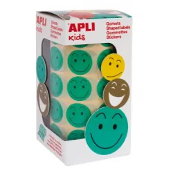 GOMETS REDONDOS 20MM CARAS FELICES VERDE EN ROLLO 900UDS. APLI 14373