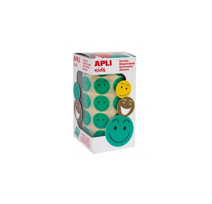 GOMETS REDONDOS 20MM CARAS FELICES VERDE EN ROLLO 900UDS. APLI 14373