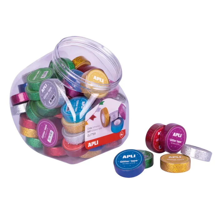 CINTA ADHESIVA 15MMX5M PAPEL PURPURINA SURTIDO APLI 18520