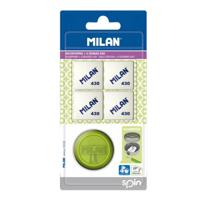 SACAPUNTAS DEPOSITO SPIN SURTIDO + 4 GOMAS 430 MILAN BYM10227