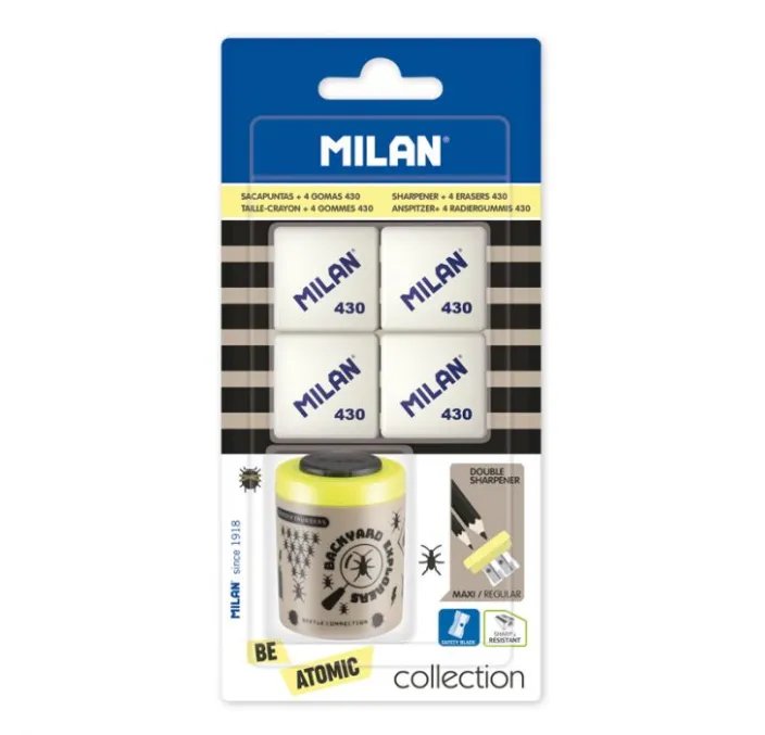 SACAPUNTAS DEPOSITO BE ATOMIC SURTIDO + 4 GOMAS 430 MILAN BYM10273BTM