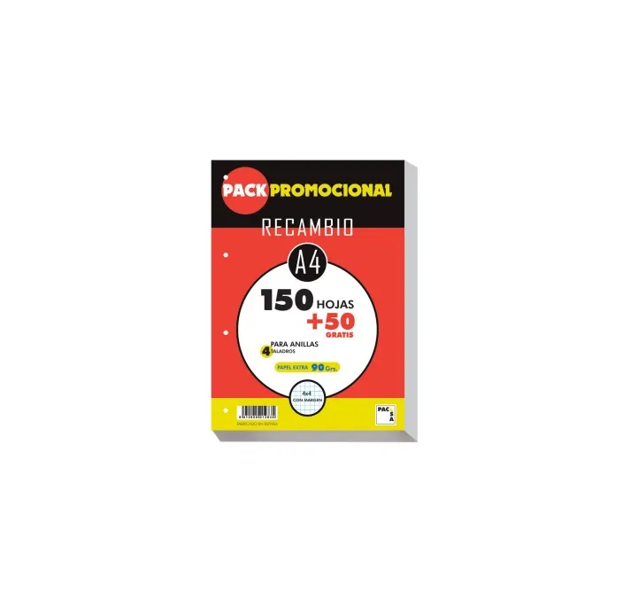 RECAMBIO A4 4 ANILLAS 4X4 200H MARGEN 90GRS PACSA 21283