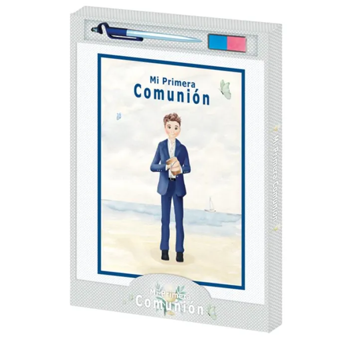 LIBRO COMUNIÓN NIÑO PLAYA + BOLÍGRAFO + TAMPÓN ARGUVAL 47570