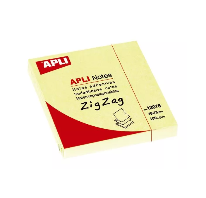 NOTA ADHESIVA ZIG ZAG 75X75 100H AMARILLO APLI 12078