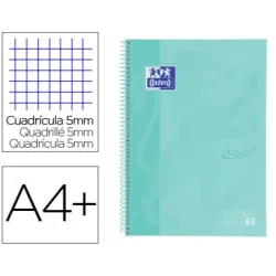 CUADERNO ESPIRAL A4 5X5 80H 90GRS T/E/D VERDE PASTEL OXFORD 400117274