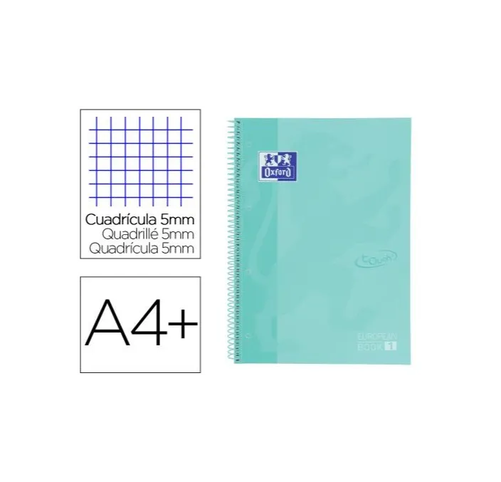 CUADERNO ESPIRAL A4 5X5 80H 90GRS T/E/D VERDE PASTEL OXFORD 400117274