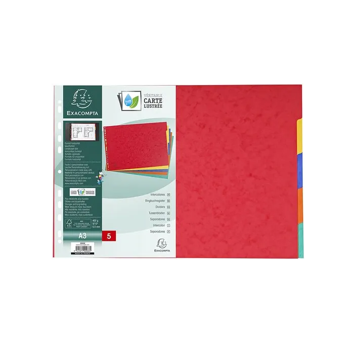 SEPARADORES CARTULINA LUSTRADA 400GR A3 5 COLORES EXACOMPA 2905E