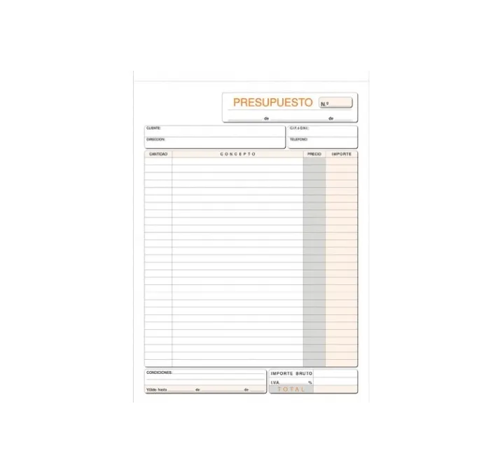 TALONARIO PRESUPUESTOS Fº NATURAL 50H ORIGINAL+COPIA LOAN T-96