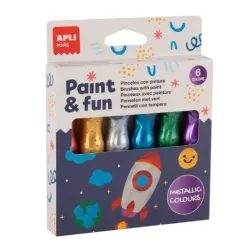 TEMPERA BOTE PINCEL COLORES METALIZADOS 6U 13ML APLI 19911